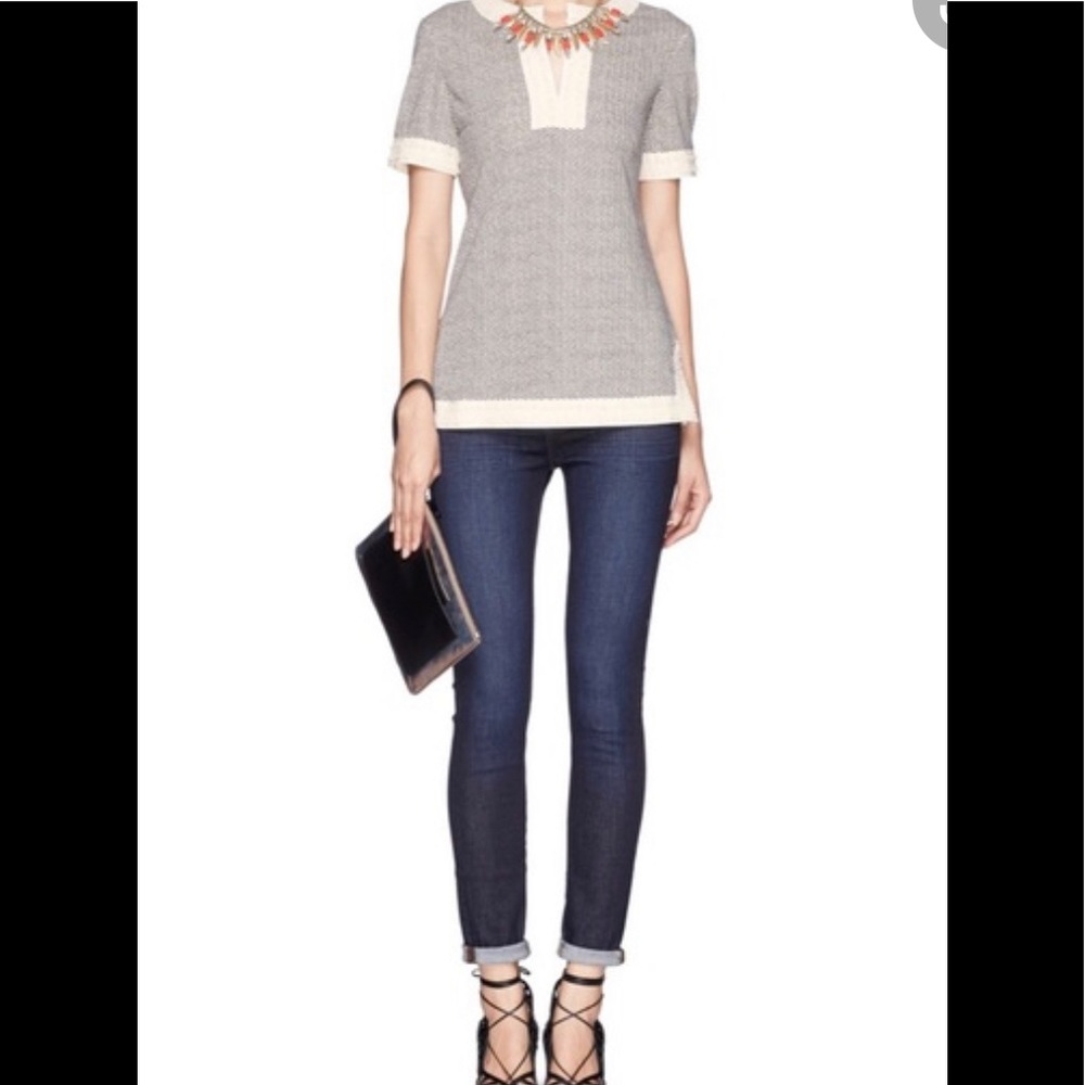 Tory Burch 'Selda' Embellished Linen Tee